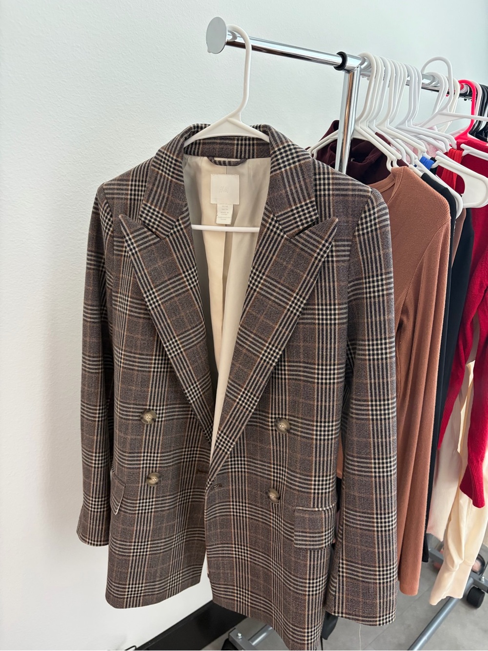 H&M Brown Plaid Double-Breasted Blazer